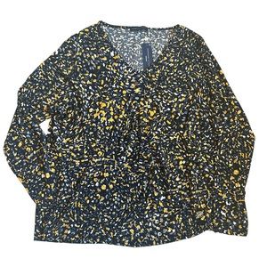 NWT Adrienne Vittadini Black Career V-Neck Long Sleeve Pullover Top Blouse 3X